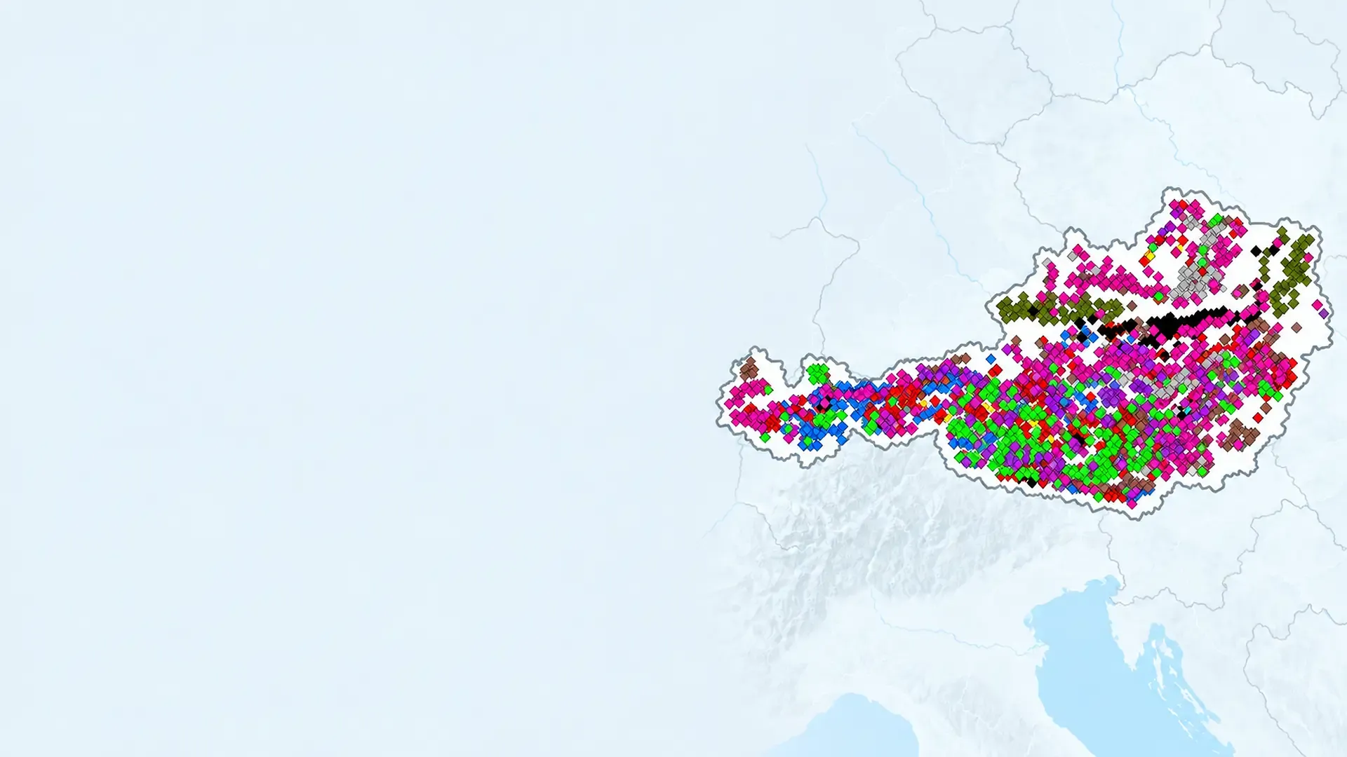 Map of Austria showing mineral resource locations marked with colored symbols.